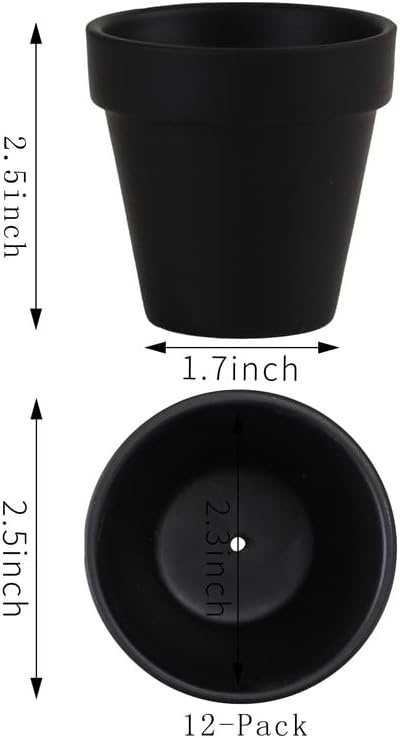 Yishang 2.5 inch Black Terracotta Pots with Drainage Holes,Small Mini Clay Ceramic Pottery Planter,Cactus Flower Terra Cotta Pots,Succulents Nursery Pots for Indoor/Outdoor Plants,Crafts-12 Pack