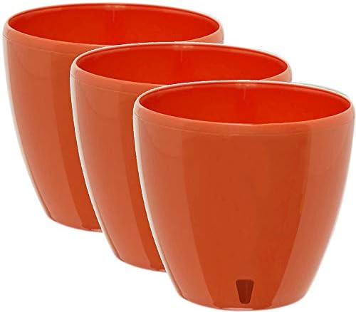 Santino 8.8 Inch Deco Self Watering Pots for Indoor Plants in Poppy-RED (Set of 3) - Decorative Flower Pot with Water Level Indicator and Drainage Cartridge for All House Plants, Flowers and Herbs