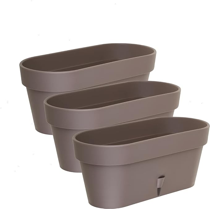DECOPOTS - Pack of 3 - Self Watering Window Box Planter - Indoor/Outdoor - Windowsill/Oblong Shape Plastic Planter with Bottom Watering and Water Level Indicator (15.6 Inch Long, Shade)