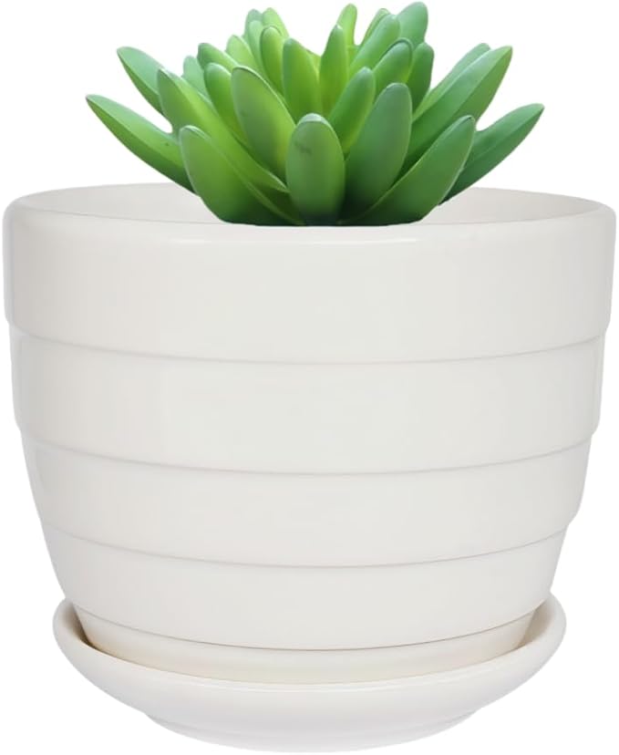 Cute Circular Ceramic Home Garden Decoration Succulent Cactus Flower Pots Container -Plant Not Included (White, 4.13 Inch)