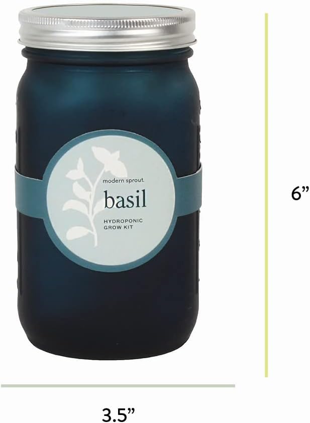 Modern Sprout Glass Jar Grow Set, Indoor Herb Garden, Seed Starter Set, Organic, Non-GMO, Basil