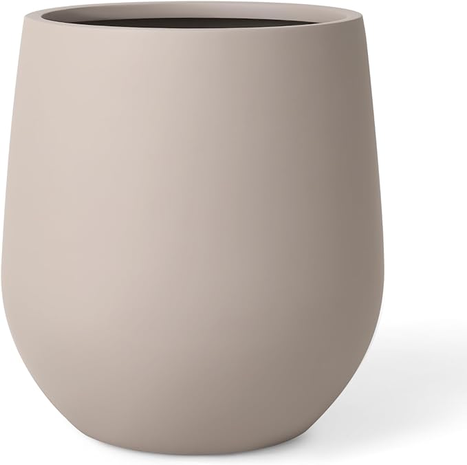 KUTE NEST 21" H x 19" D Premium Corso Fiberstone Round Tapered Planter with Drainage Hole, Weather Resistant for Indoor and Outdoor Use, Included 2 Extra Coco Mats (Taupe, 15" Pot Opening)