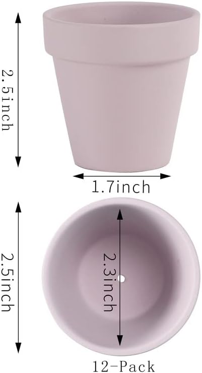 Yishang 2.5 inch Pink Terracotta Pots with Drainage Holes,Small Mini Clay Ceramic Pottery Planter,Cactus Flower Terra Cotta Pots,Succulents Nursery Pots for Indoor/Outdoor Plants,Crafts-12 Pack