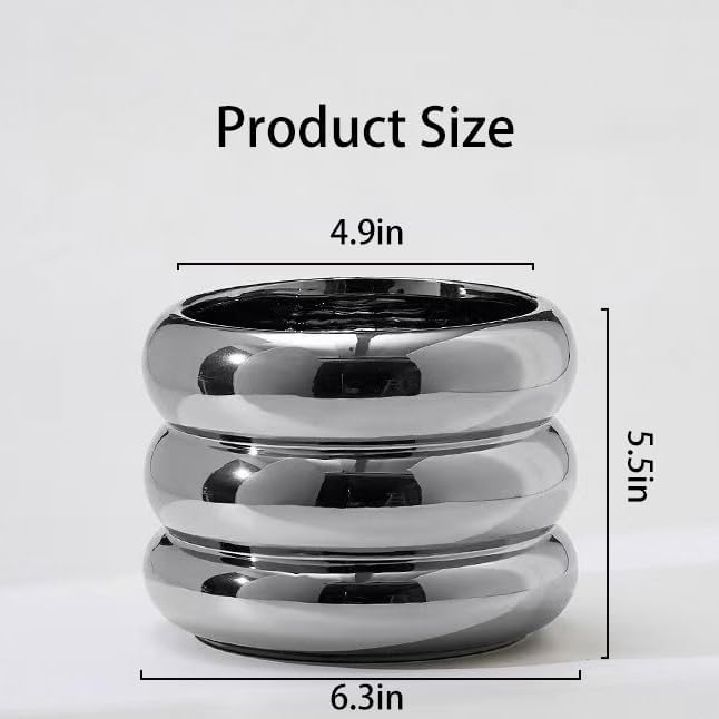 Ceramic Plant Pot Indoor, 6.5 Inch Flower Pot with Drainage Hole, Tiered Bubble Design Ceramic Planter for Home & Office Decor (Silver)