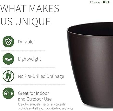 Crescent Garden Eva 18" Houseplant Pot Planter, Modern Brown Indoor Plant Pot for Peace Lilies, Agave Plant and Other houseplants. Stylish Decorative Planter - 18" W (Set of 2), Fudge