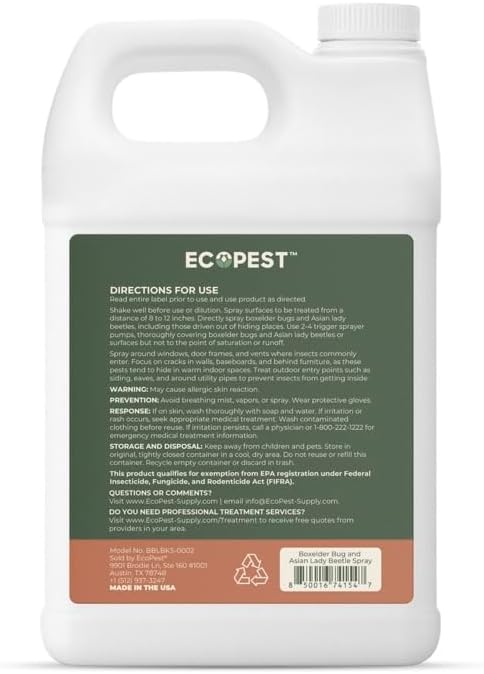 Boxelder Bug & Asian Lady Beetle Spray – Natural, Plant-Based Indoor & Outdoor Killer | Non-Staining, Safe for Doors, Windows, Siding & Baseboards | Child & Pet Safe, Low Odor, Eco-Friendly (1 Gallon)