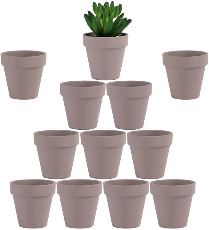 Yishang 2.5 inch Grey Terracotta Pots with Drainage Holes,Small Mini Clay Ceramic Pottery Planter,Cactus Flower Terra Cotta Pots,Succulents Nursery Pots for Indoor/Outdoor Plants,Crafts-12 Pack