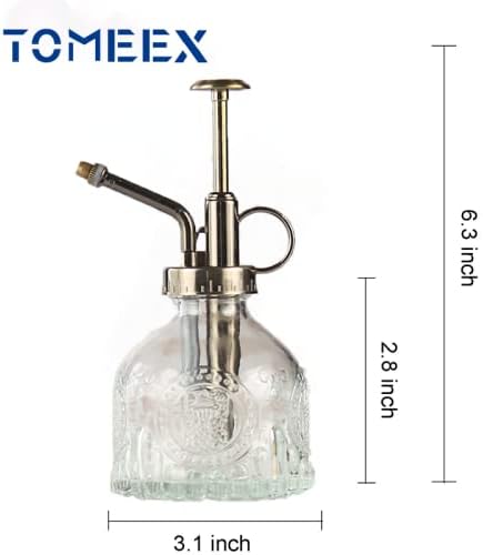 Plant Mister in Glass 200ML, Small Spray Bottle with Plastic Top Pump, Fine Mist Decorative Sprayer Tiny Watering Can Gift for Indoor Outdoor Succulent House Plant (Transparent)