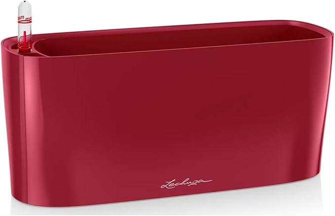 Lechuza Delta 10 Scarlet Red High Gloss, Self-Watering Planter Indoor, H5.1 L11.8 W4.3 in