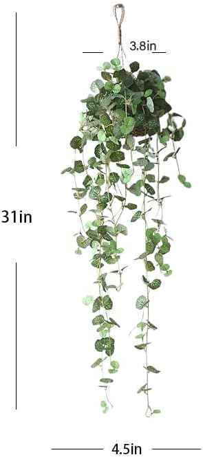 Artificial Plastic Plant Vine Small Hanging Basket Ornament for Indoor Walls, Shelves, Cabinets, Kitchens, Studies, Desks, Living Rooms 3.5-Inch Basket (2pcs Leaf b)