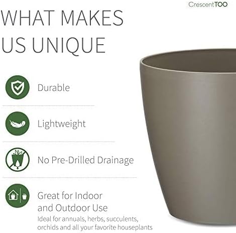 Crescent Garden Eva 18" Houseplant Pot Planter, Indoor Plant Pot for Peace Lilies, Agave Plant and Succulents. Stylish Decorative Planter - No Drain Hole - Set of 2 (Latte)