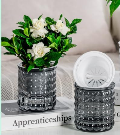 2PCS Self Watering Planters 4.7 Inch Self Watering Pots for Indoor Plants, African Violet Pots with Wick Rope, Flowers, Succulents, Herb, House Plants (Gray)