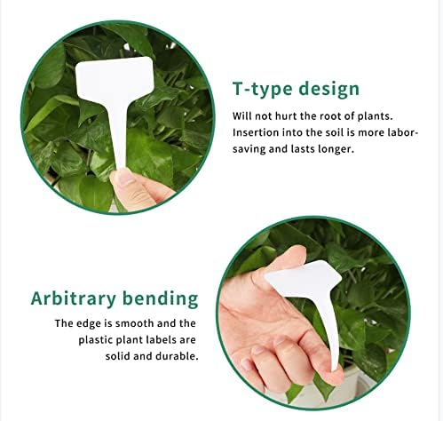 KINGLAKE GARDEN Plant Labels,100PCS 4 Inch Plant Name Tags,T-Type Garden Markers,Nursery Plastic Tags for Outdoor Garden Waterproof,Plant Label Stakes with Permanent Marking Pen