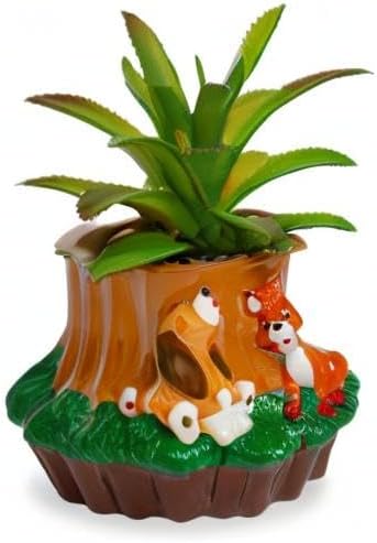 Disney The Fox and The Hound 4-Inch Ceramic Mini Planter with Artificial Succulent | Cute Small Flower Pot, Faux Indoor Plants