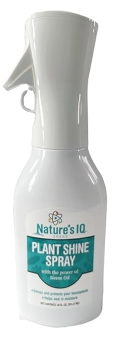 Nature's IQ Plant Shine. Spray Mist Technology for More Complete foliar Coverage. Shines and Protects houseplants. Helps Seal in Moisture. Delivers deep Shine and Protection with Neem. 20oz