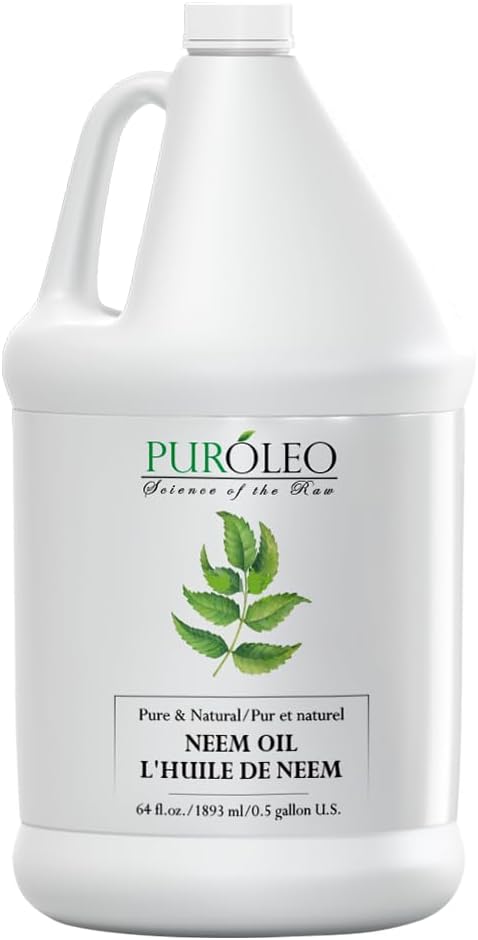 PUROLEO NEEM Oil 64 Fl Oz/1900 ML (Packed in Canada) 100% Pure and Natural Neem Oil for Multipurpose Use | Neem Oil extracted from NEEM Plante Chemical Free Neem Oil Spray