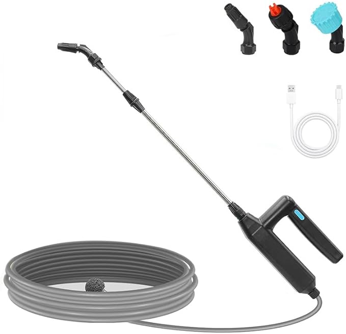 Battery Powered Sprayer Wand,Electric Plant Sprayer Telescopic Watering Wand with 26.5FT Hose,Rechargeable Electric Watering Sprayer Handle with 3 Adjustable Nozzles & Filter for Weed, Lawn and Garden