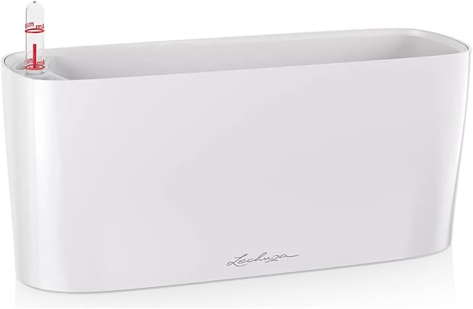 Delta 10 Cream White High Gloss, Self-Watering Planter Indoor, H5.1 L11.8 W4.3 in