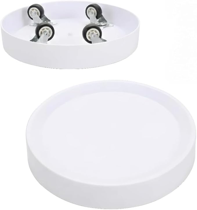 12.4inch Plant Caddy with Hidden Wheels 2Pack White Round Rolling Plant Stands ,Mobile Tray Trolley for Large Flower Pots, Air Purifiers & Ceramic Sculptures (12.4inch)