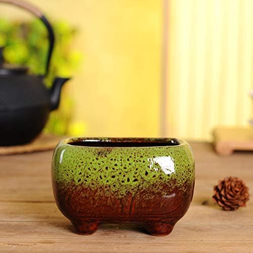 Cute Circular Ceramic Home Garden Decoration Succulent Cactus Flower Pots Container -Plant Not Included (Green, 4.7 Inch)