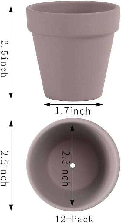 Yishang 2.5 inch Grey Terracotta Pots with Drainage Holes,Small Mini Clay Ceramic Pottery Planter,Cactus Flower Terra Cotta Pots,Succulents Nursery Pots for Indoor/Outdoor Plants,Crafts-12 Pack