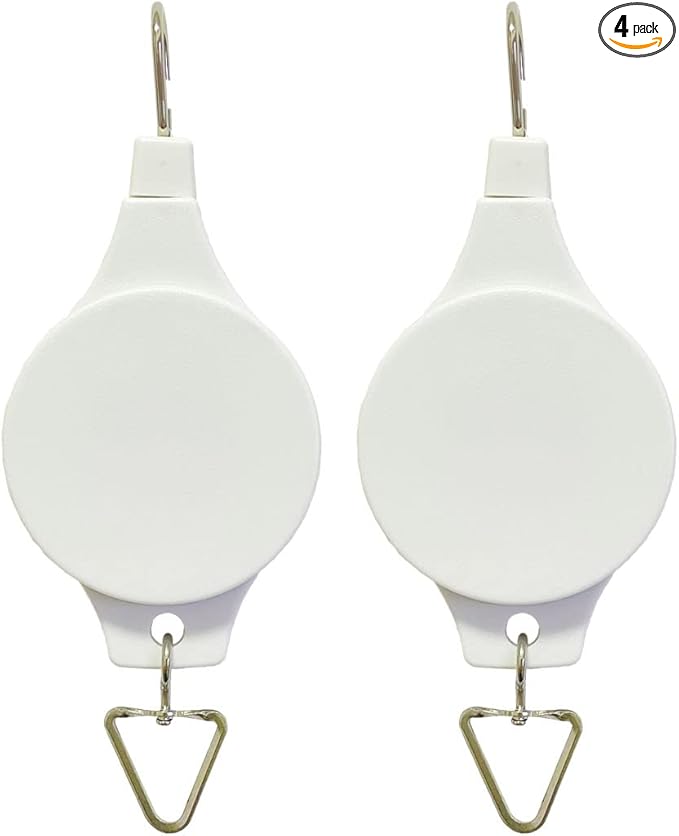 Pack Plant Hook Pulley, Retractable Plant Hanger Easy Reach Hanging Flower Basket for Garden Baskets Pots and Birds Feeder Hang High up and Pull Down to Water Or Feed (White 2Pack)
