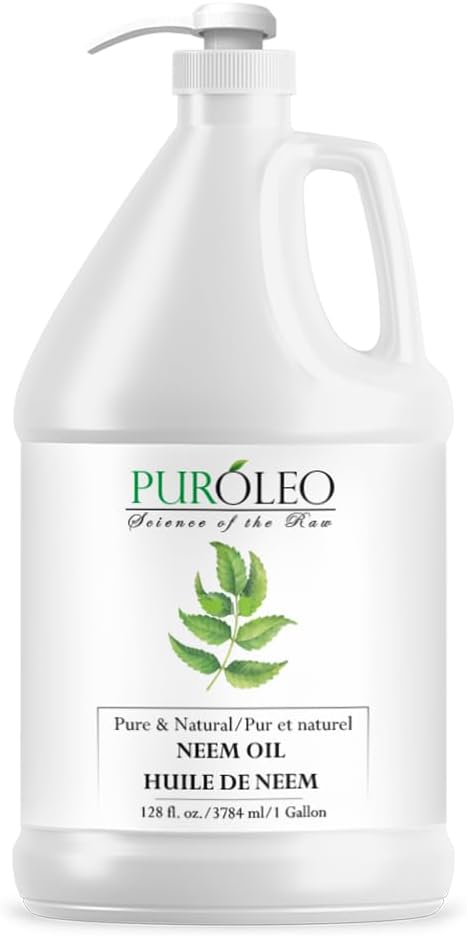 PUROLEO NEEM Oil 128 Fl Oz/3784 ML (Packed in Canada) 100% Pure and Natural Neem Oil for Multipurpose Use | Neem Oil extracted from NEEM Plante Chemical Free Neem Oil Spray