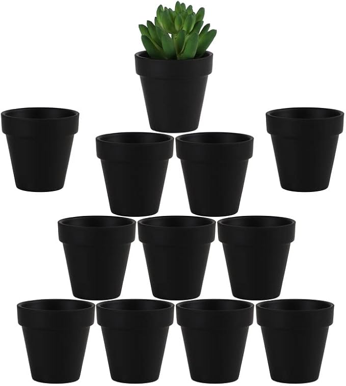 Yishang 2.5 inch Black Terracotta Pots with Drainage Holes,Small Mini Clay Ceramic Pottery Planter,Cactus Flower Terra Cotta Pots,Succulents Nursery Pots for Indoor/Outdoor Plants,Crafts-12 Pack