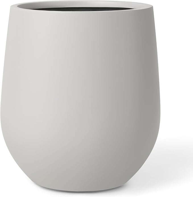 KUTE NEST 21" H x 19" D Premium Corso Fiberstone Round Tapered Planter with Drainage Hole, Smooth Finishes, Weather Resistant, Included 2 Extra Coco Mats (Light French Gray, 15" Pot Opening)
