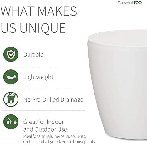 Crescent Too Eva 18" Houseplant Pot Planter, Modern White Indoor Plant Pot for Peace Lilies, Agave Plant & houseplants. Stylish Decorative Planter (Set of 2), White