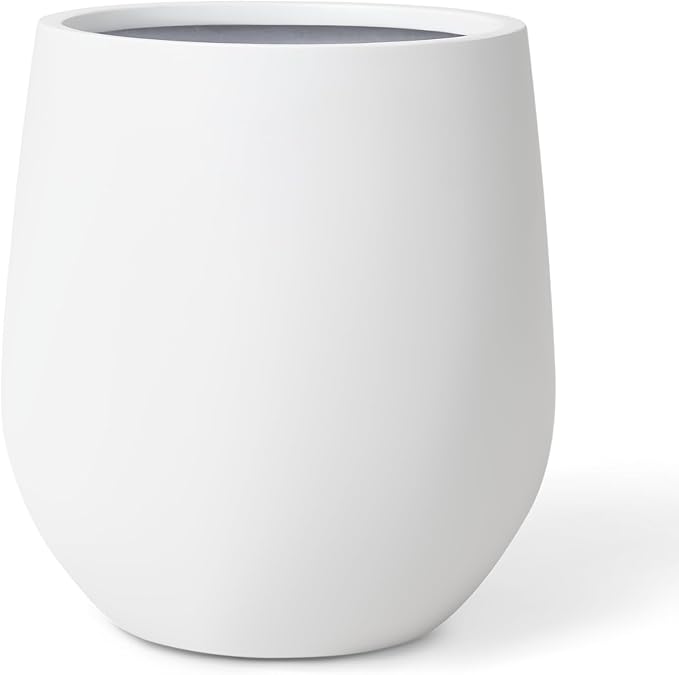 KUTE NEST 21" H x 19" D Premium Corso Fiberstone Round Tapered Planter with Drainage Hole, Weather Resistant for Indoor and Outdoor Use, Included 2 Extra Coco Mats (White, 15" Pot Opening)