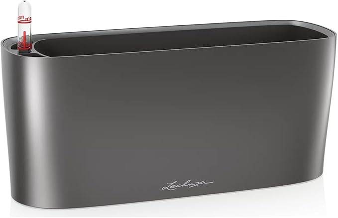 Lechuza Delta 10 Charcoal Metallic, Self-Watering Planter Indoor, H5.1 L11.8 W4.3 in