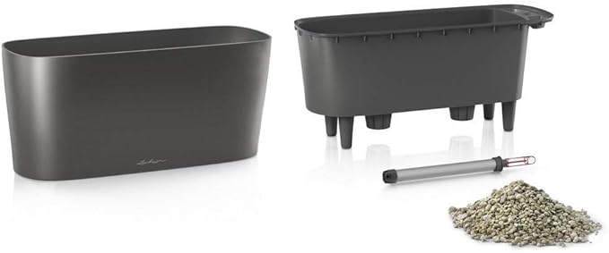 Lechuza Delta 20 Charcoal Metallic, Self-Watering Planter Indoor, H7.1 L15.7 W5.9 in