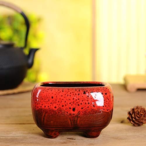 Cute Circular Ceramic Home Garden Decoration Succulent Cactus Flower Pots Container -Plant Not Included (Red, 4.7 Inch)
