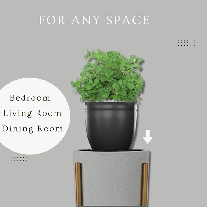 Aspire Mid-Century Modern Planter Set of 2, Gray Indoor Plant Pots with Golden Metal Stand, Home Decor Planters for Plants, Hallway, Bedroom, Living Room