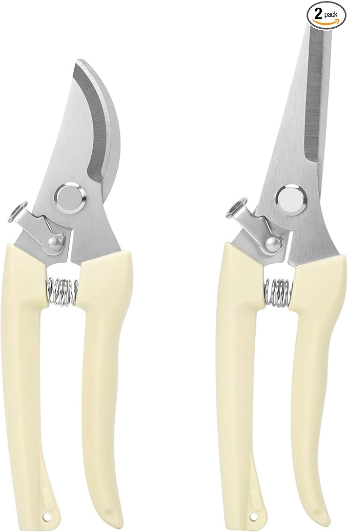 2Pcs Professional Pruning Shears (Include 1 Bypass Pruning Shears and 1 Straight Blade Garden Scissors) Premium Garden Shears for Trimming Flowers, Shaping Plants, Bonsai,hydroponics,herbs