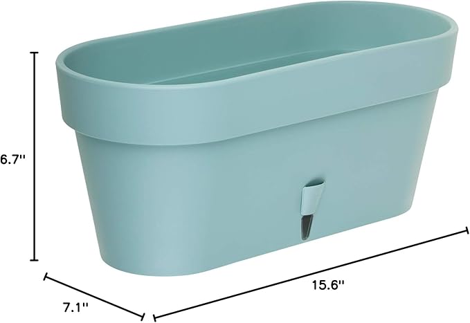 DECOPOTS - Pack of 3 - Self Watering Window Box Planter - Indoor/Outdoor - Windowsill/Oblong Shape Plastic Planter with Bottom Watering and Water Level Indicator (15.6 Inch Long, Jade)