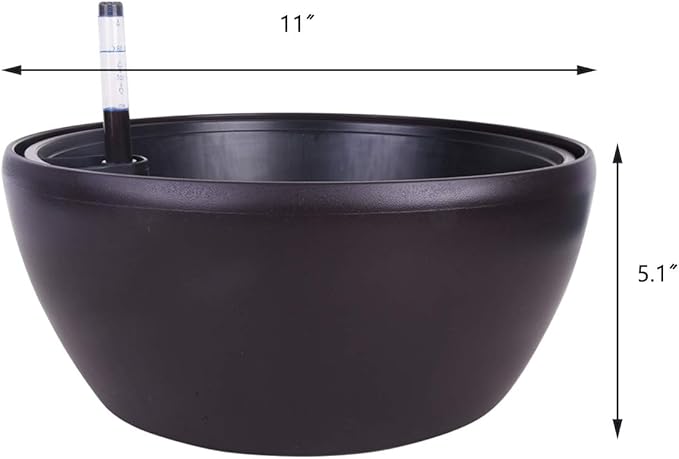 Vencer 11 Inch Plastic Round Self Watering Planter,Water Indicator,Modern Decorative Planter Pot for All House Plants Flowers, Herbs, Vegetables, Tropical,Coffee,VF-048BL
