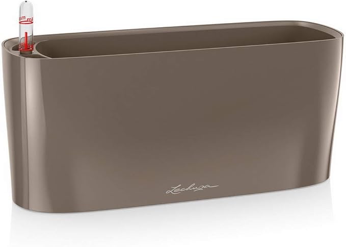Lechuza Delta 10 Shiny Taupe, Self-Watering Planter Indoor, H5.1 L11.8 W4.3 in