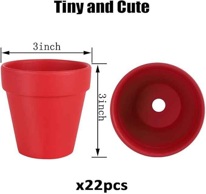 Sderoq 3 Inch Terracotta Pots - 22Pack Clay Flower Pots with Drainage Hole, Succulent Nursery Pot/Cactus Plant Pot. Great for Plants, Crafts, Wedding Favorn, DIY Production (Bright red)