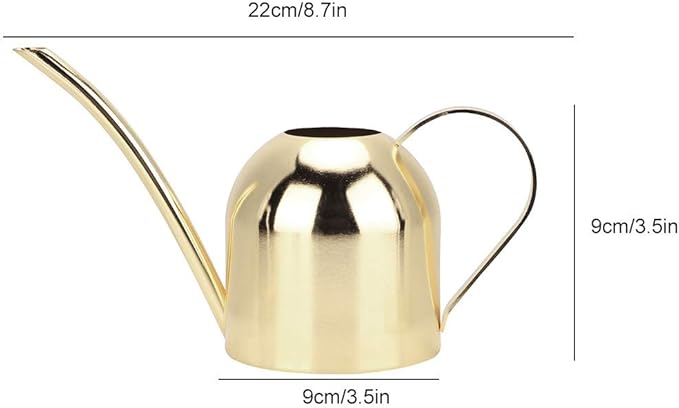 Watering Can, Stainless Steel Watering Can Mini Watering Pot Plant Watering Can with Long Spout Houseplant Potted Watering Can for Outdoor Office Succulent Bonsai Garden Flower Gift 500ml(Gold)