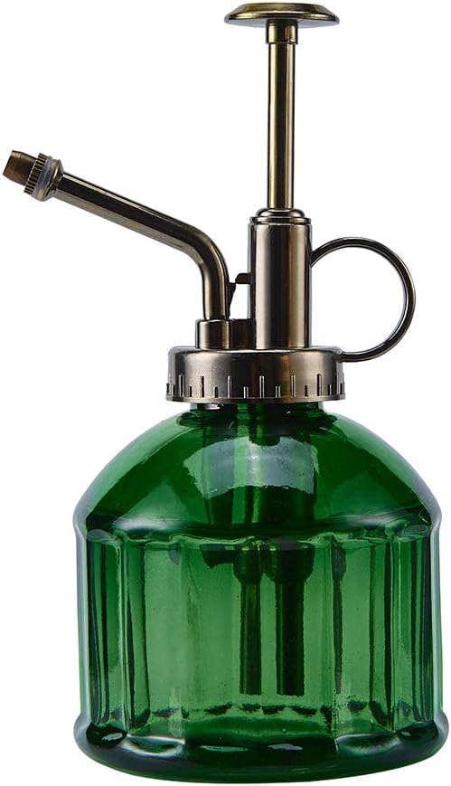 Glass Plant Mister Spray Bottle, Vintage Plant Spritzer Sprayer Mister, Succulent Watering Bottle with Top Pump, Small Glass Watering Can for Indoor Outdoor Houseplant - Dark Green