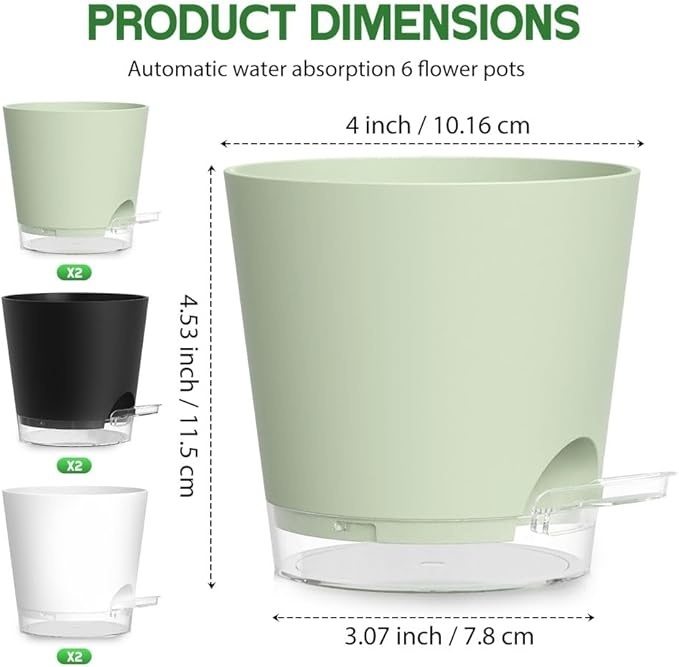 Self Watering Pots for Plants, 2026 New Flower Plant Pots with Drainage Holes, Wicking and Clear Reservoirs for Succulent, Aloe, Cacti and Others - 6 Pack (Colorful, 4")