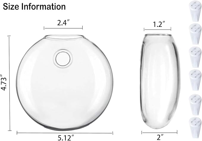 Kingbuy Wall Hanging Glass Planter Propagation Station - 6 Pack Oblate Globe Wall-Mounted Vases for Indoor Hydroponic Air Plants Bathroom Living Room Office Decor Gift for Women, Mom, Plants Lovers