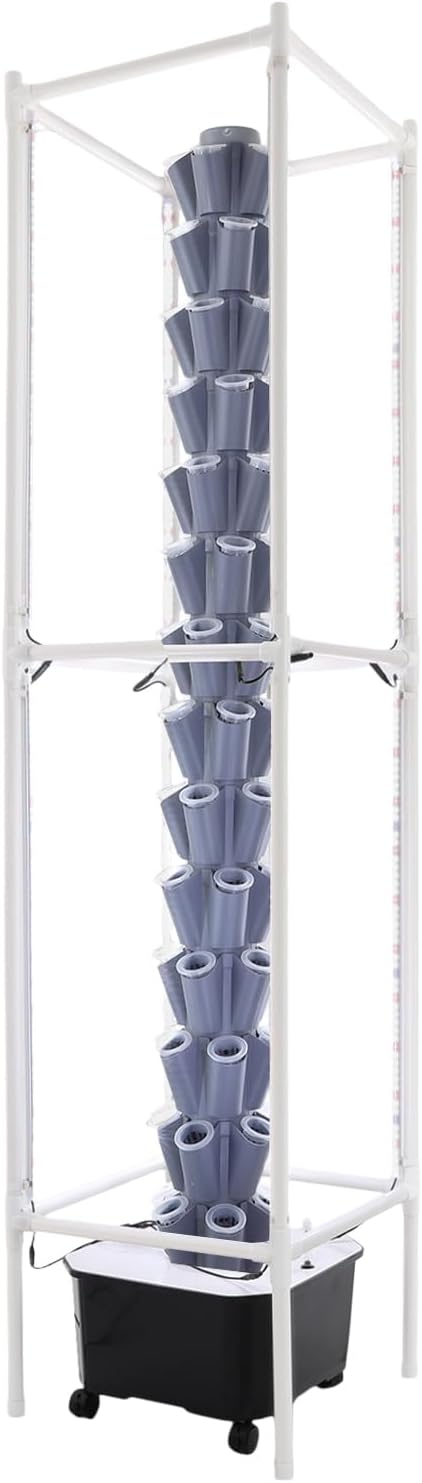 Hydroponic Growing System Kit - 70 Pods Large Vertical Hydroponics Tower with 8 LED Light Strips, 14-Tiers Smart Indoor Herb Garden for Kitchen Office Winter Balcony Planting (Grey)