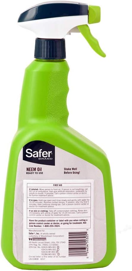 Safer Brand 5180-6 Ready-to-Use Insect Killing, Fungicide and Miticide Neem Oil Spray