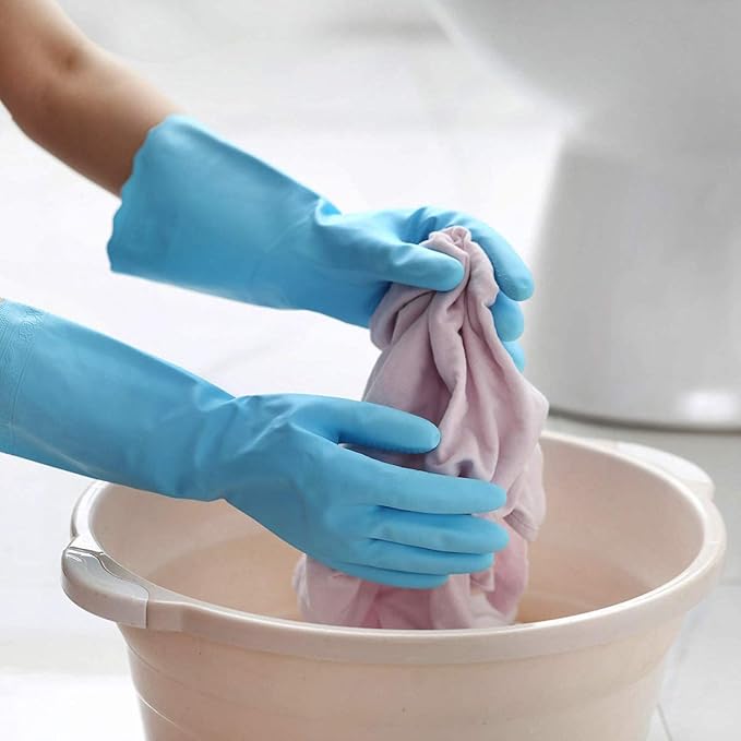 HSL Household Cleaning Gloves - Reusable Kitchen Dishwashing Gloves with Latex Free, Cotton lining, Waterproof, Non-Slip (Large, 2 Pairs)