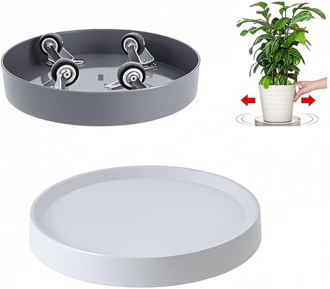 8.9 inch Plant Caddy with Wheels 2Pack Gray+Light Gray Small Mobile Plant Stand with Hidden Wheels,Round Flower Pots Trolley for Indoor Outdoor (8.9 inch)