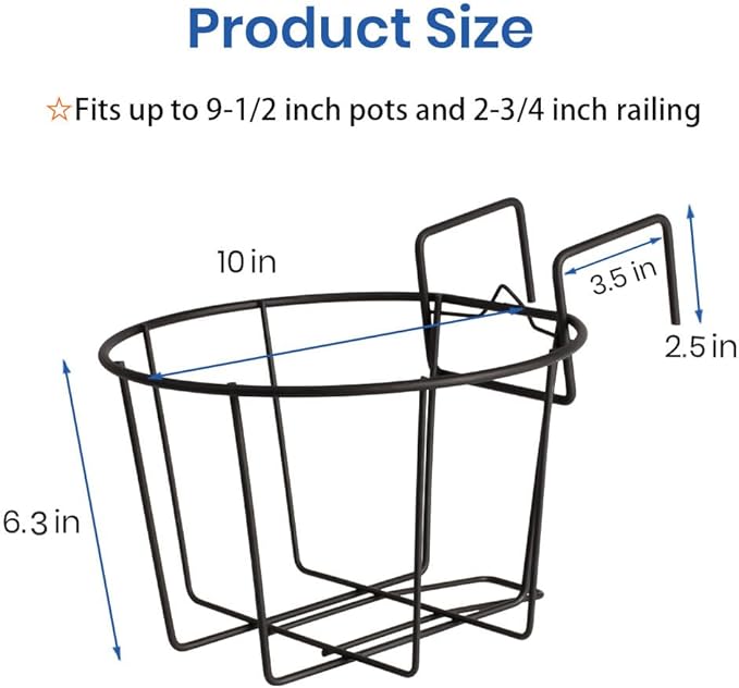 TreeLen 3Pack 10inch Railing Planter Outdoor Balcony Hanging Baskets for Plants Fence Planters Metal Potted Stand Indoor Porch Railing Planters Flower Pot Holder