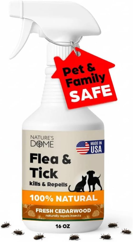 Nature’s Dome Cedarwood Flea & Tick Spray – 16 oz – Kills & Repels Fleas, Ticks, Larvae & Eggs – Plant-Based Pest Control – Safe for Pets, Kids & Plants – Ready-to-Use (16 Oz, Cedarwood)